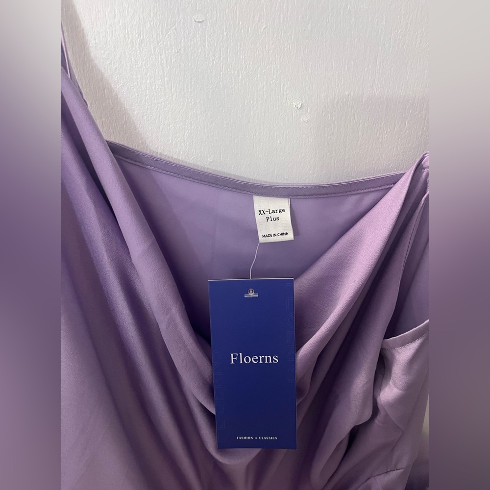 Floerns Women's Plus Size Satin Spaghetti Strap Cowl Neck Cami Dress - Picture 5 of 5